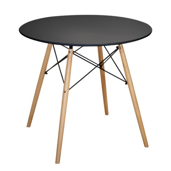 ΤΡΑΠΕΖΙ MINIMAL  ΜΑΥΡΟ Φ80 ΜΕ ΞΥΛΙΝΑ ΠΟΔΙΑ ΟΞΙΑ