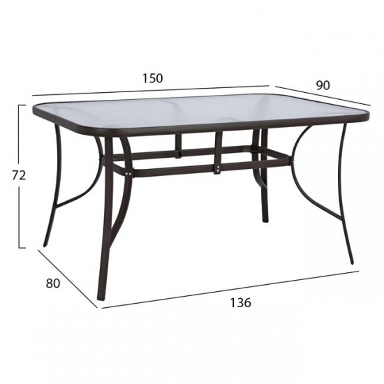 ΤΡΑΠΕΖΙ ΟΡΘΟΓΩΝΙΟ ΜΕΤΑΛΛΙΚΟ ΚΑΦΕ 150X90Χ72Υεκ.