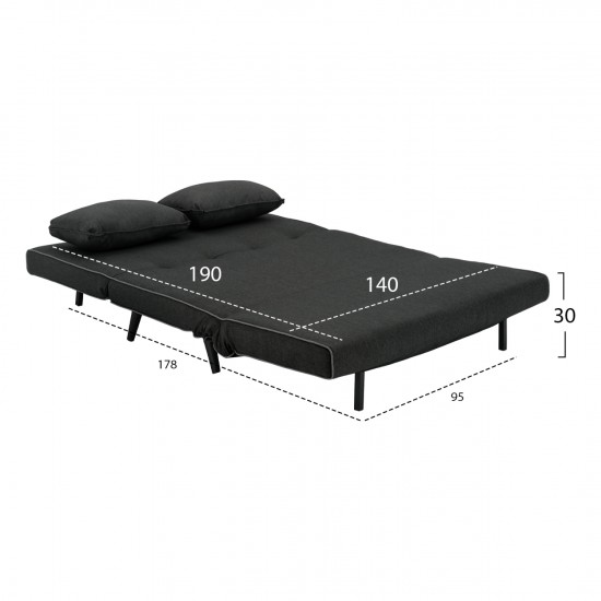 ΚΑΝΑΠΕΣ ΚΡΕΒΑΤΙ 2ΘΕΣΙΟΣ ΜΕ ΓΚΡΙ ΥΦΑΣΜΑ 140Χ86