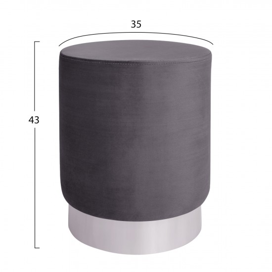 ΣΚΑΜΠΟ LEVY ΓΚΡΙ ΒΕΛΟΥΔΟ ΜΕ ΑΣΗΜΙ ΒΑΣΗ Φ35x43Υ εκ.