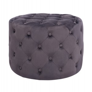 ΣΚΑΜΠΟ KASSIE  ΓΚΡΙ ΒΕΛΟΥΔΟ ΤΥΠΟΥ CHESTERFIELD Φ60x43Υ εκ.