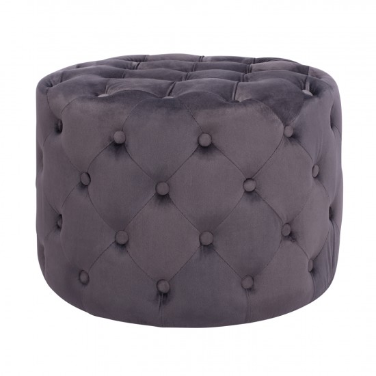 ΣΚΑΜΠΟ KASSIE  ΓΚΡΙ ΒΕΛΟΥΔΟ ΤΥΠΟΥ CHESTERFIELD Φ60x43Υ εκ.