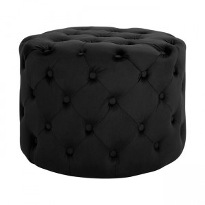 ΣΚΑΜΠΟ KASSIE ΜΑΥΡΟ ΒΕΛΟΥΔΟ ΤΥΠΟΥ CHESTERFIELD Φ60x43Υ εκ.