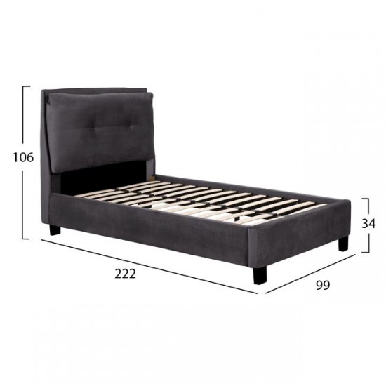 ΚΡΕΒΑΤΙ RILEY 90Χ200 ΜΕ ΥΦΑΣΜΑ ΒΕΛΟΥΔΟ ΓΚΡΙ