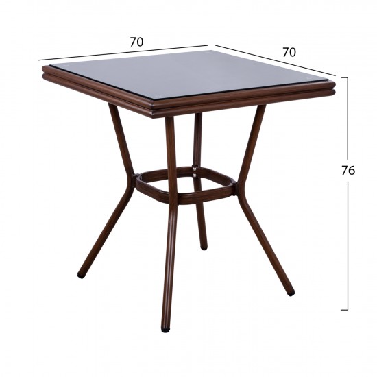 ΤΡΑΠΕΖΙ ΑΛΟΥΜΙΝΙΟΥ 70X70 BAMBOO LOOK ΚΑΦΕ ΜΕ ΓΥΑΛΙ