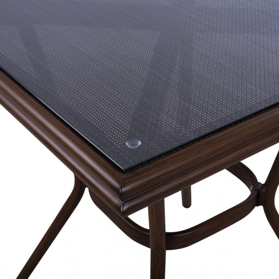 ΤΡΑΠΕΖΙ ΑΛΟΥΜΙΝΙΟΥ 70X70 BAMBOO LOOK ΚΑΦΕ ΜΕ ΓΥΑΛΙ