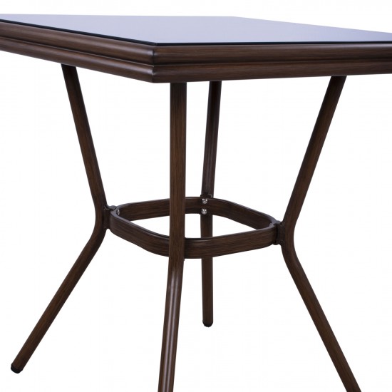 ΤΡΑΠΕΖΙ ΑΛΟΥΜΙΝΙΟΥ 70X70 BAMBOO LOOK ΚΑΦΕ ΜΕ ΓΥΑΛΙ