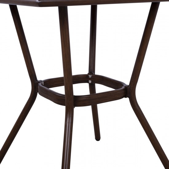 ΤΡΑΠΕΖΙ ΑΛΟΥΜΙΝΙΟΥ 70X70 BAMBOO LOOK ΚΑΦΕ ΜΕ ΓΥΑΛΙ