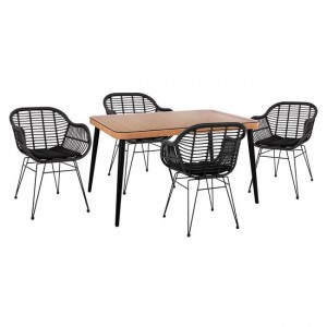 ΣΕΤ 5ΤΜΧ ALLEGRA WICKER ΜΕ ΤΡΑΠΕΖΙ 140X80Χ78Υ ΜΠΕΖ & ΜΑΥΡΟ ΧΡΩΜΑ 