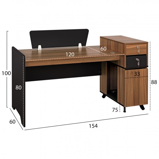 ΕΠΑΓΓΕΛΜΑΤΙΚΟ ΓΡΑΦΕΙΟ ΜΕΛΑΜΙΝΗΣ ΦΥΣΙΚΟ - ΣΚΟΥΡΟ ΓΚΡΙ 150x60x88Υεκ.