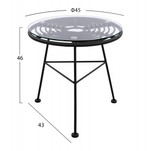ΤΡΑΠΕΖΙ ΜΕΤΑΛΛΙΚΟ ALLEGRA ΜΕ WICKER ΣΕ ΜΑΥΡΗ ΑΠΟΧΡΩΣΗ ΚΑΙ ΓΥΑΛΙ Φ45x46εκ