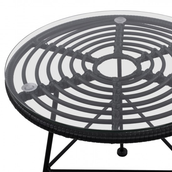 ΤΡΑΠΕΖΙ ΜΕΤΑΛΛΙΚΟ ALLEGRA ΜΕ WICKER ΣΕ ΜΑΥΡΗ ΑΠΟΧΡΩΣΗ ΚΑΙ ΓΥΑΛΙ Φ45x46εκ