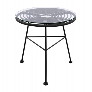 ΤΡΑΠΕΖΙ ΜΕΤΑΛΛΙΚΟ ALLEGRA ΜΕ WICKER ΣΕ ΜΑΥΡΗ ΑΠΟΧΡΩΣΗ ΚΑΙ ΓΥΑΛΙ Φ45x46εκ