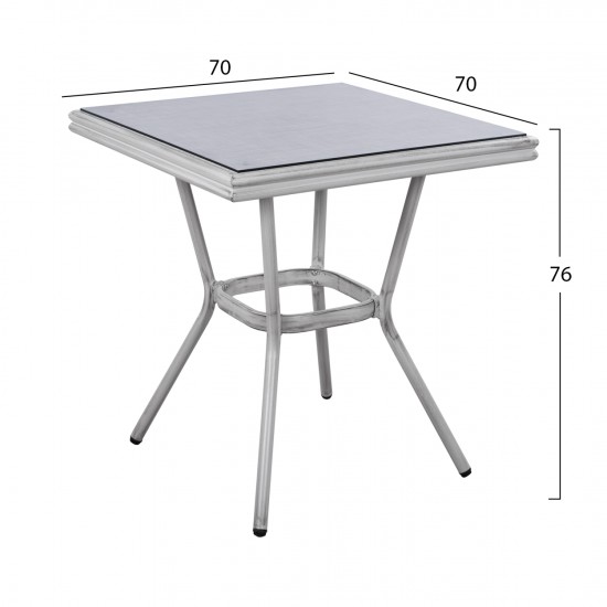 ΤΡΑΠΕΖΙ ΑΛΟΥΜΙΝΙΟΥ 70X70 BAMBOO LOOK ΛΕΥΚΗ ΠΑΤΙΝΑ ΜΕ ΓΥΑΛΙ