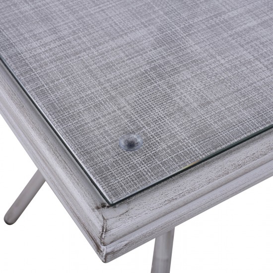 ΤΡΑΠΕΖΙ ΑΛΟΥΜΙΝΙΟΥ 70X70 BAMBOO LOOK ΛΕΥΚΗ ΠΑΤΙΝΑ ΜΕ ΓΥΑΛΙ