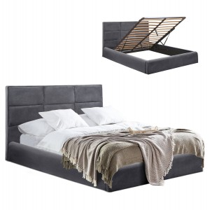 ΚΡΕΒΑΤΙ BRILEY ΒΕΛΟΥΔΟ ΓΚΡΙ ΜΕ ΑΠΟΘΗΚΕΥΤΙΚΟ ΧΩΡΟ 160x200 εκ 