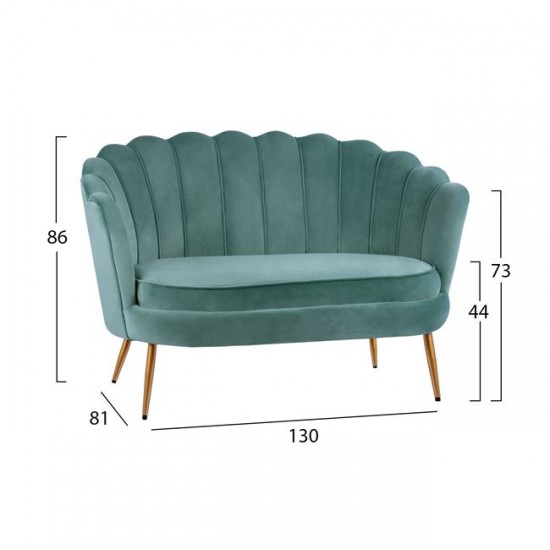 ΚΑΝΑΠΕΣ 2ΘΕΣΙΟΣ COQUILLE ΑΠΟ ΦΥΣΤΙΚΙ ΒΕΛΟΥΔΟ ΜΕ ΧΡΥΣΑ ΠΟΔΙΑ 130x77x83Υ εκ.