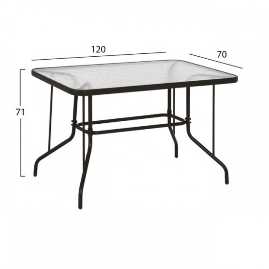 ΤΡΑΠΕΖΙ ΜΕΤΑΛΛΙΚΟ ΚΑΦΕ ΜΕ ΓΥΑΛΙΝΗ ΕΠΙΦΑΝΕΙΑ 120X70X71Υ εκ.