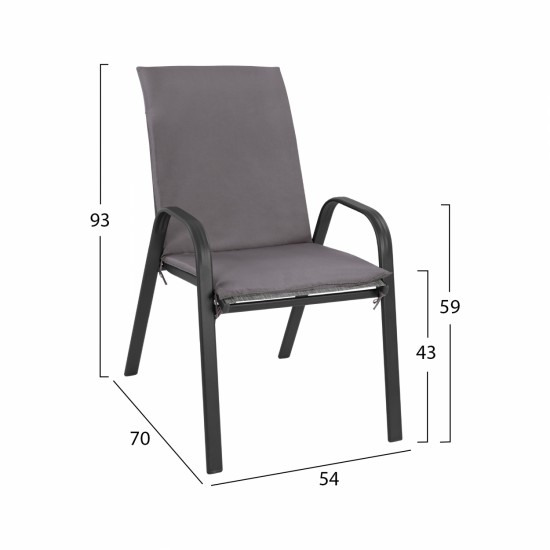 ΠΟΛΥΘΡΟΝΑ LEON ΜΕΤΑΛΛΙΚΗ ΓΚΡΙ ME ΓΚΡΙ ΜΑΞΙΛΑΡΙ 54x70x93 cm.