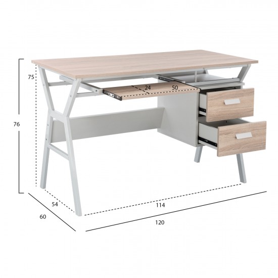 ΓΡΑΦΕΙΟ SONAMA ΜΕ ΛΕΥΚΟ ΣΚΕΛΕΤΟ  120X60X76εκ.-ΓΡΑΦΕΙΟ-ΜΕΤΑΛΛΟ-ΜΕΛΑΜΙΝΗ-ΛΕΥΚΟ SONOMA-