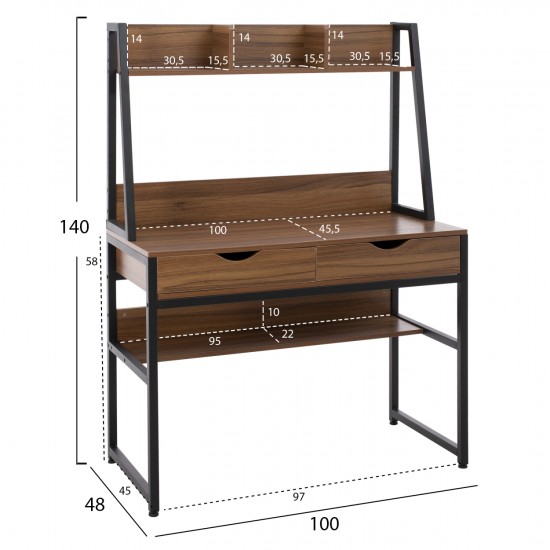 ΓΡΑΦΕΙΟ ΜΕ ΒΙΒΛΙΟΘΗΚΗ ΚΑΡΥΔΙ & ΜΕΤΑΛΛΙΚΟ ΜΑΥΡΟ ΣΚΕΛΕΤΟ  100x48x139 εκ.-ΓΡΑΦΕΙΟ-HOME OFFICE-ΠΑΙΔΙΚΟ ΓΡΑΦΕΙΟ-