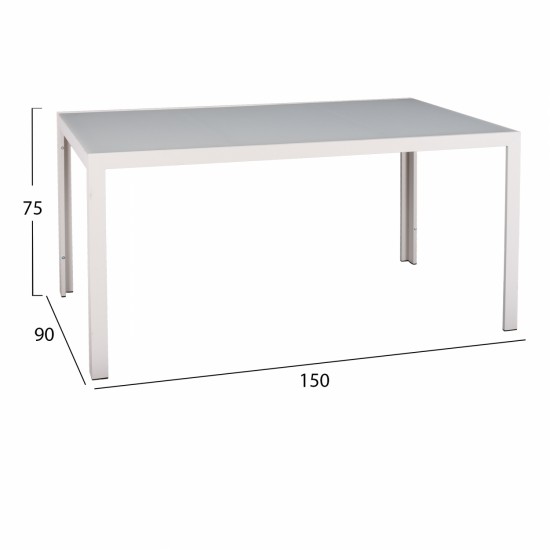ΤΡΑΠΕΖΙ ΜΕΤΑΛΛΙΚΟ ΟΡΘΟΓΩΝΙΟ ΛΕΥΚΟ ΜΕ ΓΥΑΛΙ ΛΕΥΚΟ 150X90Χ75Υεκ.-ΤΡΑΠΕΖΙ ΕΞΩΤΕΡΙΚΟΥ ΧΩΡΟΥ-ΜΕΤΑΛΛΟ ΓΥΑΛΙ-ΛΕΥΚΟ ΤΡΑΠΕΖΙ-