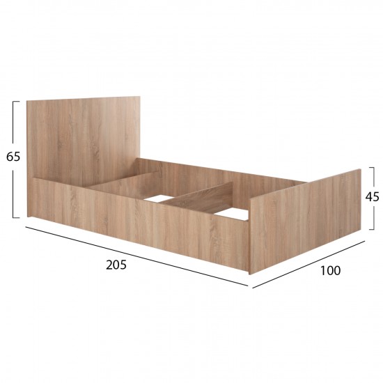 ΚΡΕΒΑΤΙ ADLER ΜΟΝΟ 90X200 SONAMA OAK 100x205x65 εκ.