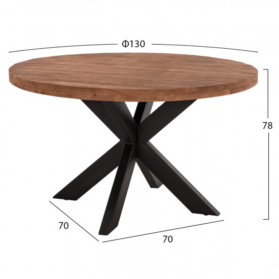 ΤΡΑΠΕΖΙ ΣΤΡΟΓΓΥΛΟ ΑΠΟ ΜΑΣΙΦ ΞΥΛΟ MANGO ΠΑΧΟΥΣ 6εκ.  Φ130Χ78Υ εκ.