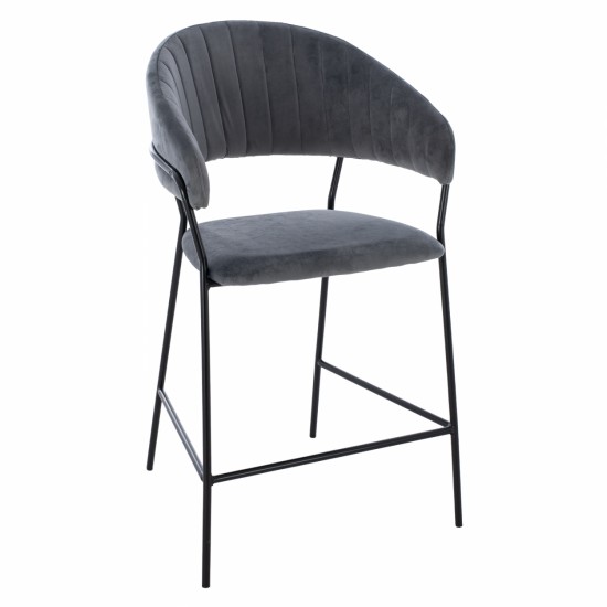 ΣΚΑΜΠΟ ΜΕΣΑΙΟΥ ΥΨΟΥΣ THEODORE  ΒΕΛΟΥΔΟ ΓΚΡΙ ΜΕ ΜΑΥΡΟ ΣΚΕΛΕΤΟ 60x55x100Y εκ.