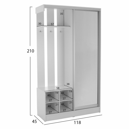 ΕΠΙΠΛΟ ΕΙΣΟΔΟΥ ΜΕ ΚΑΘΡΕΠΤΗ ΛΕΥΚΟ 118x45x210 εκ.