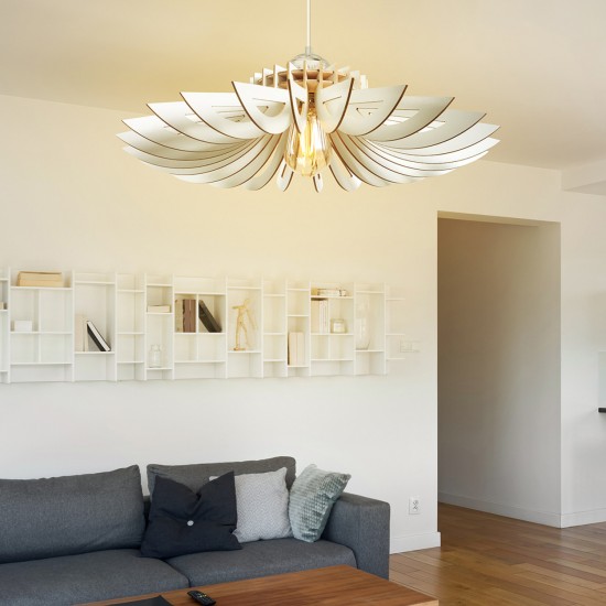 ΦΩΤΙΣΤΙΚΟ ΟΡΟΦΗΣ ΞΥΛΙΝΟ ΚΡΕΜΑΣΤΟ ΛΕΥΚΟ Φ68x50Υ εκ.