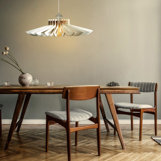 ΦΩΤΙΣΤΙΚΟ ΟΡΟΦΗΣ ΞΥΛΙΝΟ ΚΡΕΜΑΣΤΟ ΛΕΥΚΟ Φ52x45Υ εκ.