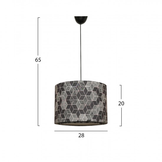 ΦΩΤΙΣΤΙΚΟ ΟΡΟΦΗΣ ΚΡΕΜΑΣΤΟ ΜΕΤΑΛΛΟ ΚΑΙ ΥΦΑΣΜΑ ΜΑΥΡΟ ΓΚΡΙ 28x28x65Υ εκ.