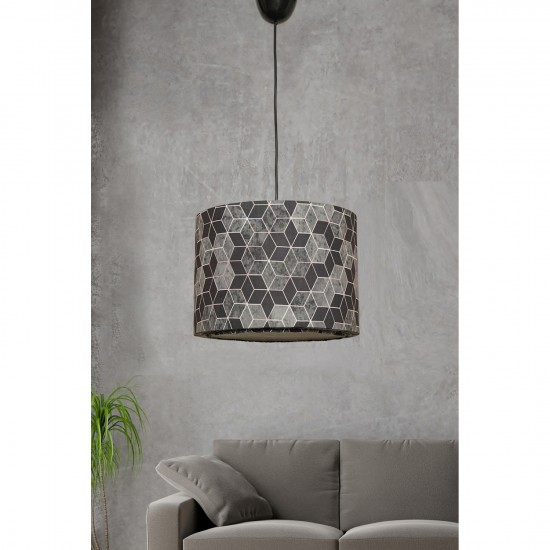 ΦΩΤΙΣΤΙΚΟ ΟΡΟΦΗΣ ΚΡΕΜΑΣΤΟ ΜΕΤΑΛΛΟ ΚΑΙ ΥΦΑΣΜΑ ΜΑΥΡΟ ΓΚΡΙ 28x28x65Υ εκ.