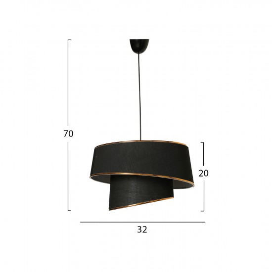 ΦΩΤΙΣΤΙΚΟ ΟΡΟΦΗΣ ΚΡΕΜΑΣΤΟ ΜΕΤΑΛΛΟ ΚΑΙ ΥΦΑΣΜΑ ΜΑΥΡΟ 32x32x70Υ εκ.