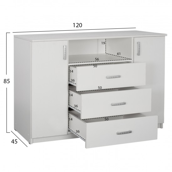 ΜΠΟΥΦΕΣ ΜΕ 2 ΝΤΟΥΛΑΠΙΑ Κ 3 ΣΥΡΤΑΡΙΑ ΛΕΥΚΟΣ 120X45X85Y εκ.
