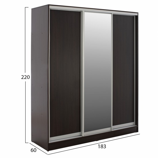 ΝΤΟΥΛΑΠΑ ΣΥΡΟΜΕΝΗ ΜΕΛΑΜΙΝΗΣ WENGE ΜΕ ΚΑΘΡΕΦΤΗ 3ΦΥΛΛΗ 183x60x220 εκ.