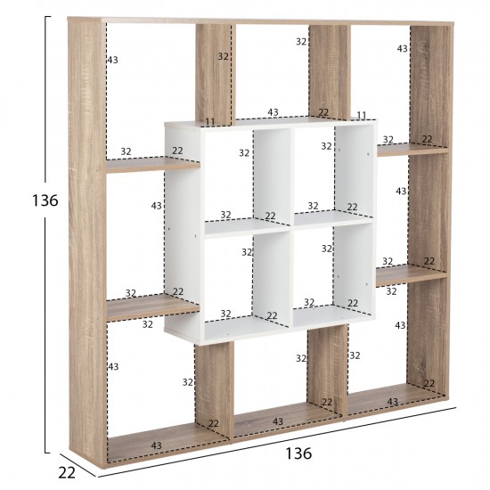 ΒΙΒΛΙΟΘΗΚΗ ARIA 136X22X136 SONOMA-ΛΕΥΚΟ