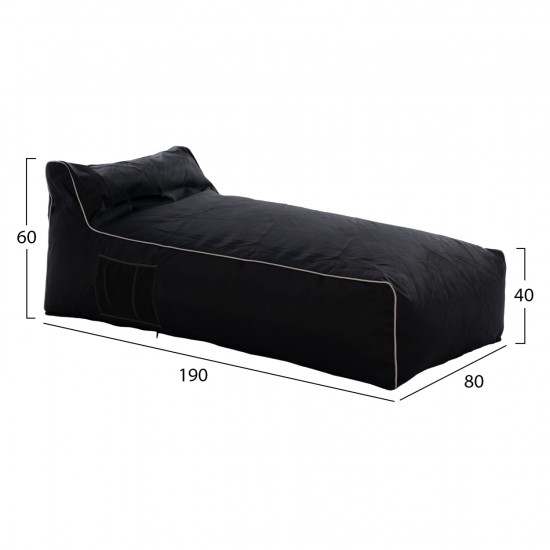 ΠΟΥΦ ΞΑΠΛΩΣΤΡΑ WADELIN ΜΕ TEXTILINE ΜΑΥΡΟ ΚΑΙ ΜΑΥΡΟ ΡΕΛΙ 190x80x40-60Υ εκ.