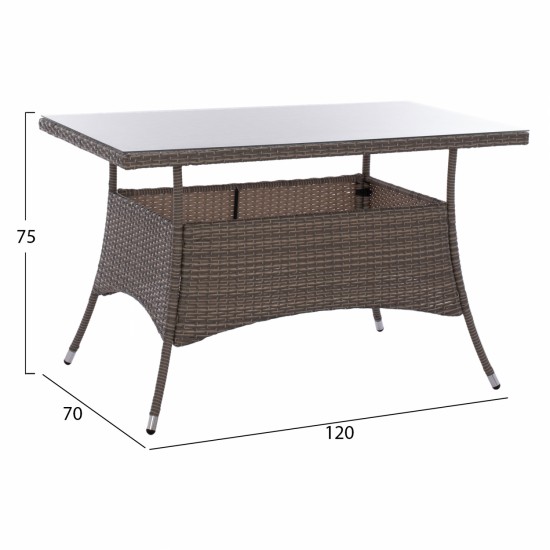 ΤΡΑΠΕΖΙ ΜΕΤΑΛΛΙΚΟ MILITARY RATTAN ΓΚΡΙ 120x70x75Υ εκ.