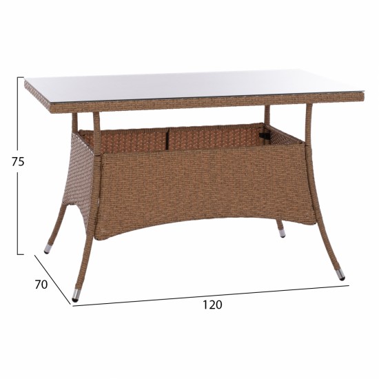 ΤΡΑΠΕΖΙ ΜΕΤΑΛΛΙΚΟ MILITARY RATTAN ΜΠΕΖ ΚΑΦΕ 120x70x75Υ εκ.