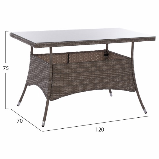 ΣΕΤ ΤΡΑΠΕΖΑΡΙΑΣ 5ΤΜΧ ΤΡΑΠ. 120X70 & ΠΟΛΥΘΡΟΝΕΣ WICKER RATTAN ΓΚΡΙ