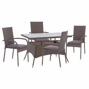 ΣΕΤ ΤΡΑΠΕΖΑΡΙΑΣ 5ΤΜΧ ΤΡΑΠ. 120X70 & ΠΟΛΥΘΡΟΝΕΣ WICKER RATTAN ΓΚΡΙ 