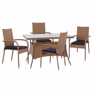 ΣΕΤ ΤΡΑΠΕΖΑΡΙΑΣ 5ΤΜΧ ΤΡΑΠ. 120Χ70 & ΠΟΛΥΘΡΟΝΕΣ WICKER RATTAN ΜΠΕΖ ΚΑΦΕ 