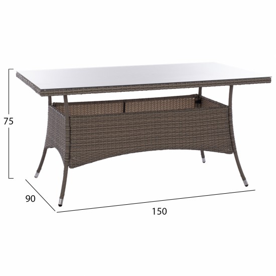 ΣΕΤ ΤΡΑΠΕΖΑΡΙΑΣ 5ΤΜΧ ΤΡΑΠ. 150Χ90 & ΠΟΛΥΘΡΟΝΕΣ WICKER RATTAN ΓΚΡΙ