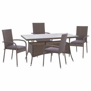 ΣΕΤ ΤΡΑΠΕΖΑΡΙΑΣ 5ΤΜΧ ΤΡΑΠ. 150Χ90 & ΠΟΛΥΘΡΟΝΕΣ WICKER RATTAN ΓΚΡΙ 