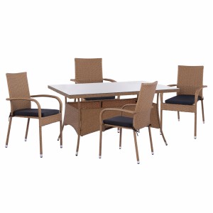 ΣΕΤ ΤΡΑΠΕΖΑΡΙΑΣ 5ΤΜΧ ΤΡΑΠ. 150Χ90 & ΠΟΛΥΘΡΟΝΕΣ WICKER RATTAN ΜΠΕΖ ΚΑΦΕ 