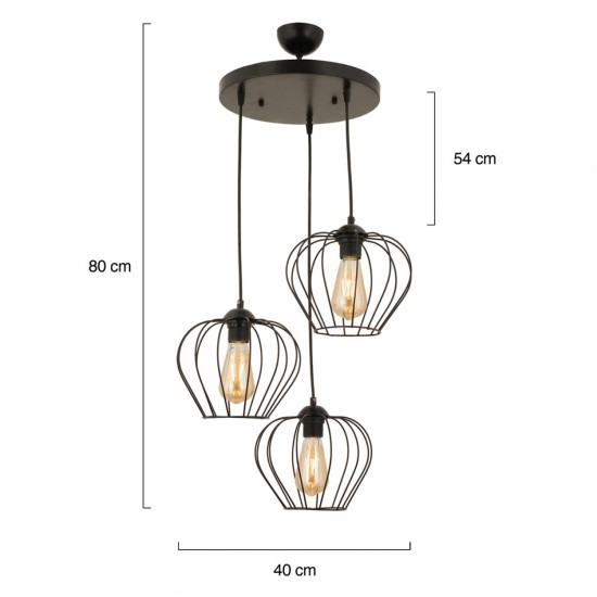 ΦΩΤΙΣΤΙΚΟ ΟΡΟΦΗΣ 3ΦΩΤΟ ΜΕΤΑΛΛΙΚΟ ΜΑΥΡΟ 40x80Υ εκ.