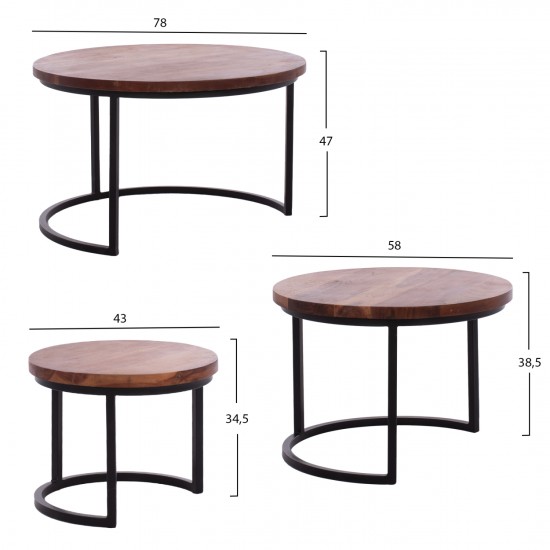 ΣΕΤ ΖΙΓΚΟΝ OBI ΑΠΟ ΜΑΣΙΦ ΞΥΛΟ ΑΚΑΚΙΑΣ ΜΕ ΜΑΥΡΑ ΜΕΤΑΛΛΙΚΑ ΠΟΔΙΑ 78x78x47Υ εκ.