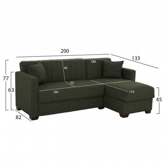 ΚΑΝΑΠΕΣ ΚΡΕΒΑΤΙ GHUFRAN ΓΩΝΙΑ ΑΝΑΣΤΡΕΨΙΜΗ DARK OLIVE 200x133x77Yεκ.